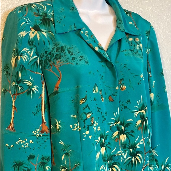 VNTG Leslie Fay Green Long Sleeve Notched Collar Button Down Midi Dress - Picture 4 of 7